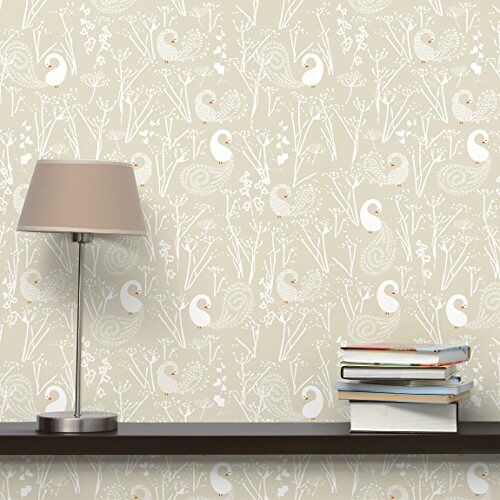 Apalis 98221 vliesbehang Swan Lake fotobehang breed, vliesfotobehang wandbehang HxB: 290 x 432 cm beige