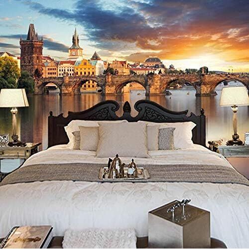 XLMING 3D Wallpaper Bridge Sunset Landscape Grote Muurschildering Wallpaper 3D Wallpaper Wallpaper 3D Behang Tv Woonkamer Huiskamer De Muur Slaapkamer Muurschildering Border-200cm×140cm