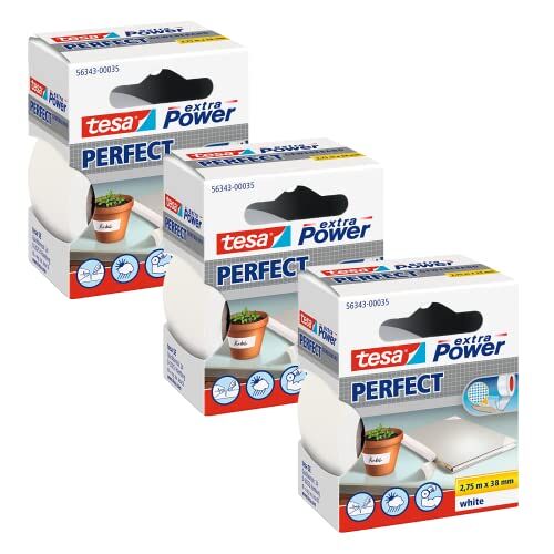 tesa extra Power Perfect weefseltape ideaal voor knutselen, versterken, repareren en nog veel meer wit 3x 2,75m x 38mm