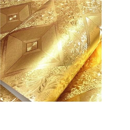 ZlyxLzq Wallpaper, Wallpaper KTV Goud Zilver Vierkant 3D Wallpaper Rolls, TV Achtergrond van Wall Paper, 3D Modern Wallpaper Wall Covering (Kleur: 66133, Maat: 10m x 53cm) (Color : Gold 091902, Size : 10m x