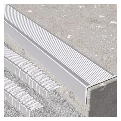 HDYZJQ Antislip traptreden zilver voor buiten indoor trappen, metalen treden veiligheidstreden voor trappen en veranda, decoratieve trapranden (kleur: zilver-20 stuks, maat: B4 x 2 cm-L150 cm)