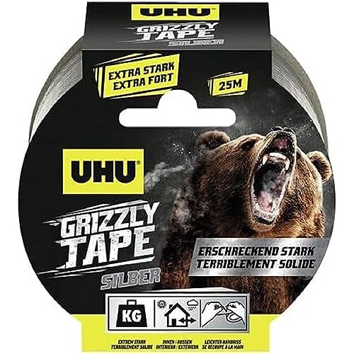 UHU Tape Grizzly Tape, extreem sterke, duurzame en waterdichte weefseltape, 5 cm x 25 m, zilver