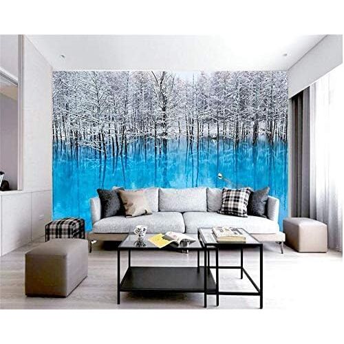 XLMING 3D Wallpaper Winter Lake View Wallpaper Muurschildering Wallpaper Bank Tv Achtergrond Wallpaper 3D Wallpaper V 3D Behang Tv Woonkamer Huiskamer De Muur Slaapkamer Muurschildering Border-350cm×256cm