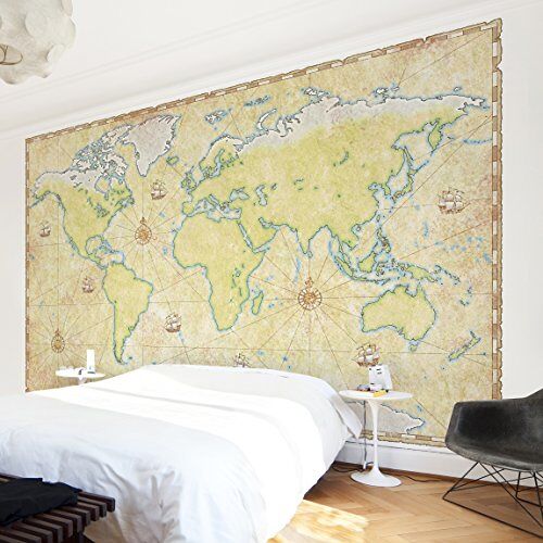 Apalis 94870 vliesbehang World Map fotobehang breed, vliesfotobehang wandbehang HxB: 190 x 288 cm beige