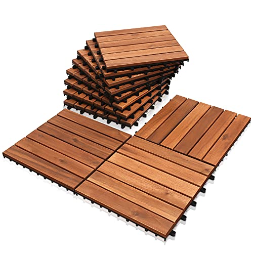 Einfeben Houten tegels van acaciahout, 30 x 30 cm, 6 latten, 3 m², vloertegels voor terrassen en balkons (33 stuks)