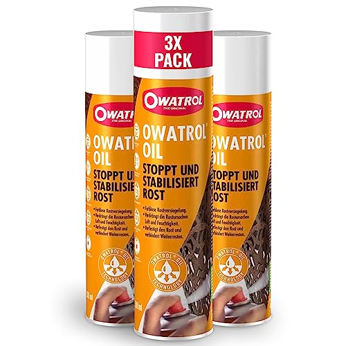 OWATROL ® Roestbeschermingsspray, 3 x 300 ml, voor metalen, kunststof, glas, hout, kleuren en lakken, primer spray, autolak, roestomvormer, spray voor de auto, corrosiebescherming, primer spray,