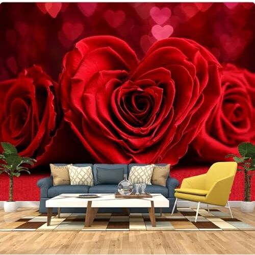 XDOUBAO 3D muurschildering behang muurschilderingen rode roos slaapkamer tv achtergrond muurschildering foto behang, 3D, 350 x 245 cm