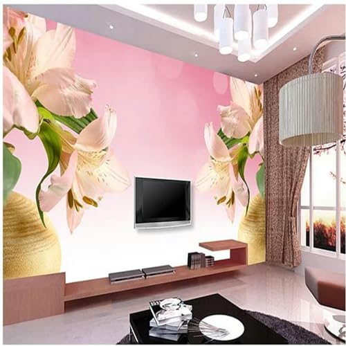 ETOHFA 3D Muurschildering Decor Foto Achtergrond Fotografie 3D Stereo Roze Lelie vaas Woonkamer Koffie Hotels Muurschildering Muurschildering Muurschildering