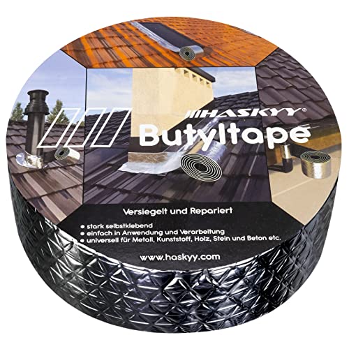 Haskyy Waterdichte butyltape, 5 x 5 m, zwart, hoogwaardig, zelfklevend met aluminiumfolie, butyl-tape, bestand tegen veroudering, corrosiebestendig, uv-bestendig