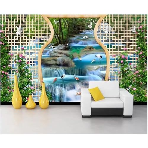MOBYAT Wallpapers voor muren 3D muurschilderingen achtergronden landschap water waterval vis tv bank achtergrond muur papers, 3D, 200x140cm
