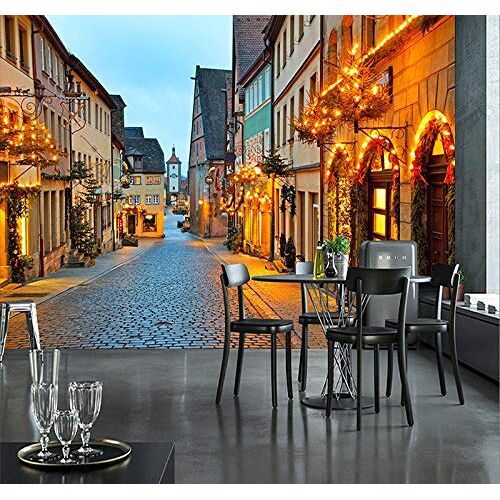 XLMING Europees Wallpaper Cafe Achtergrond Wallpaper Street View Western Restaurant Wallpaper muurbehang Woonkamer voor Slaapkamer (W)300cm×(h)210cm