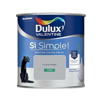 Dulux Valentine Si Simple! - Satijnverf voor alle kamers - Middengrijs - 0,5L Dulux Valentine Si Simple! - Satijnverf voor alle kamers - Middengrijs - 0,5L