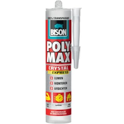 Bison Poly Max Crystal Express koker 300 gram- Transparante montagelijm, lijmen, monteren en afdichten, unieke SMP technologie, oplosmiddelvrij, binnen en buiten, vrijwel alle ondergronden Bison Poly Max Crystal Express koker 300 gram- Transparante montagelijm, lijmen, monteren en afdichten, unieke SMP technologie, oplosmiddelvrij, binnen en buiten, vrijwel alle ondergronden
