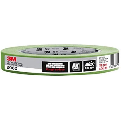 3M Pro 2060 professionele schildersband voor grove oppervlakken, uv-bestendig, binnen en buiten, groen, 18 mm 3M Pro 2060 professionele schildersband voor grove oppervlakken, uv-bestendig, binnen en buiten, groen, 18 mm