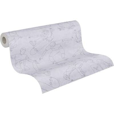 A.S. Creation Grijze Skater Kinderbehang - Muurpapier A.S. Creation Grijze Skater Kinderbehang - Muurpapier