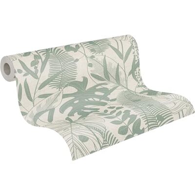 A.S. Création vliesbehang met palmbladmotief in crème, grijs, groen, metallic – exotisch junglebehang 10,05 m x 0,53 m – 791642 A.S. Création vliesbehang met palmbladmotief in crème, grijs, groen, metallic – exotisch junglebehang 10,05 m x 0,53 m – 791642