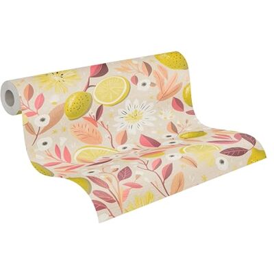 A.S. Création vliesbehang met citroenmotief in beige, geel, rood, lila, wit – florale behang 10,05 m x 0,53 m – 791693 A.S. Création vliesbehang met citroenmotief in beige, geel, rood, lila, wit – florale behang 10,05 m x 0,53 m – 791693