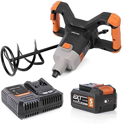Evolution Power Tools R120MXR-LI (kale) snoerloze peddelmenger, draagbaar, inclusief peddel (perfect voor gips, verf, mortel, cement) Accu inbegrepen Evolution Power Tools R120MXR-LI (kale) snoerloze peddelmenger, draagbaar, inclusief peddel (perfect voor gips, verf, mortel, cement) Accu inbegrepen