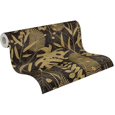 A.S. Création vliesbehang met palmbladmotief in zwart, goud, metallic – exotisch junglebehang 10,05 m x 0,53 m – 791643 A.S. Création vliesbehang met palmbladmotief in zwart, goud, metallic – exotisch junglebehang 10,05 m x 0,53 m – 791643