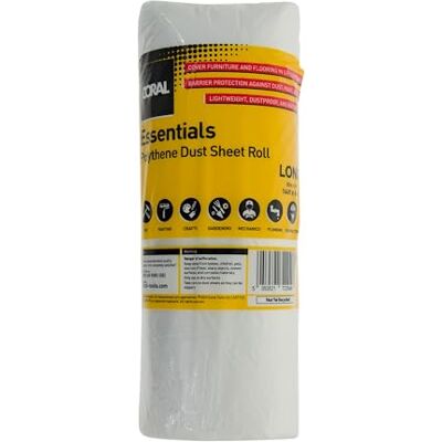 CORAL 72204 Essentials 100 m² (2 m x 50 m) polyethyleen stofvel rol drop cover morsen spatbescherming voor schilderen CORAL 72204 Essentials 100 m² (2 m x 50 m) polyethyleen stofvel rol drop cover morsen spatbescherming voor schilderen
