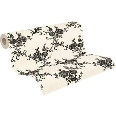 A.S. Création vliesbehang met rozen- en ornamentmotief in wit, zwart – florale behange barokbehang 10,05 m x 0,53 m – 310743 A.S. Création vliesbehang met rozen- en ornamentmotief in wit, zwart – florale behange barokbehang 10,05 m x 0,53 m – 310743