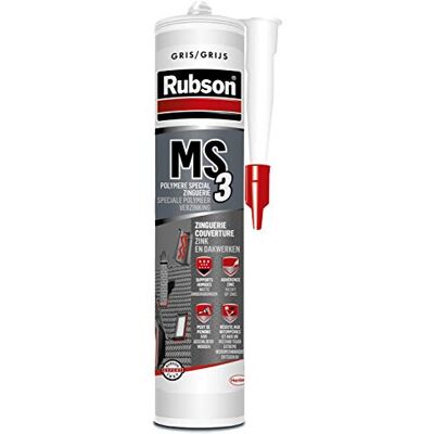 Rubson MS3, Polymeerkit voor afdekking/verzinken, voor afdichten en lijmen buitenshuis, zinkgrijs, cartridge 280 ml Rubson MS3, Polymeerkit voor afdekking/verzinken, voor afdichten en lijmen buitenshuis, zinkgrijs, cartridge 280 ml