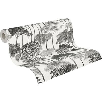 A.S. Création vliesbehang met palmbladmotief in grijs, zwart, wit, metallic – exotisch junglebehang 10,05 m x 0,53 m – 791625 A.S. Création vliesbehang met palmbladmotief in grijs, zwart, wit, metallic – exotisch junglebehang 10,05 m x 0,53 m – 791625