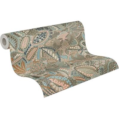 A.S. Création vliesbehang met bladmotief in grijs, blauw, rood, roze, bruin – florale behange etnische behang 10,05 m x 0,53 m – 780255 A.S. Création vliesbehang met bladmotief in grijs, blauw, rood, roze, bruin – florale behange etnische behang 10,05 m x 0,53 m – 780255