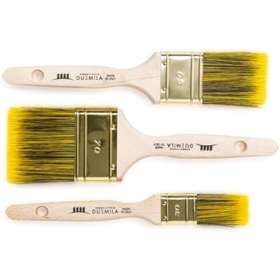 PENNELLIFICIO 2000 Set van 3 professionele penselen voor waterlak met handvat van afgeschuind hout en messing tang, gele en zwarte filamenten, breedte van de lunette 30/50/70 mm Made in Italy PENNELLIFICIO 2000 Set van 3 professionele penselen voor waterlak met handvat van afgeschuind hout en messing tang, gele en zwarte filamenten, breedte van de lunette 30/50/70 mm Made in Italy