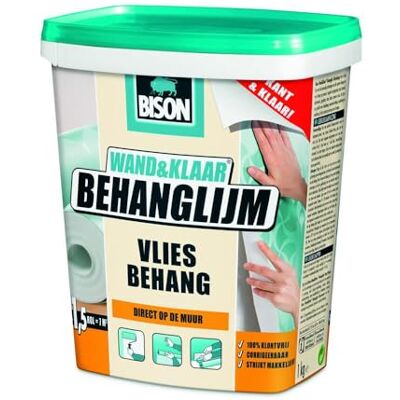 Bison Wand&Klaar® Behanglijm vliesbehang pot 1 kg, kant en klaar, eenvoudig aanbrengen, corrigeerbaar, goede hechting, voor alle soorten behang met een vliesrug Bison Wand&Klaar® Behanglijm vliesbehang pot 1 kg, kant en klaar, eenvoudig aanbrengen, corrigeerbaar, goede hechting, voor alle soorten behang met een vliesrug