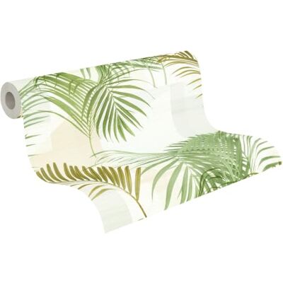 A.S. Création Vliesbehang palmen – wit, groen – 10,05 x 0,53 m Naadloos vliesbehang met frisse tropenlook – mat met subtiele glans, restloos droog afneembaar A.S. Création Vliesbehang palmen – wit, groen – 10,05 x 0,53 m Naadloos vliesbehang met frisse tropenlook – mat met subtiele glans, restloos droog afneembaar