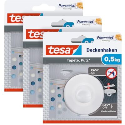 tesa Plafondhaken Behang/Pleisterwerk 0,5 kg 3x incl. Powerstrips Set van 3 zelfklevende haken bevestiging van decoratieve voorwerpen met Powerstrips Large, draagkracht tot 500 g tesa Plafondhaken Behang/Pleisterwerk 0,5 kg 3x incl. Powerstrips Set van 3 zelfklevende haken bevestiging van decoratieve voorwerpen met Powerstrips Large, draagkracht tot 500 g