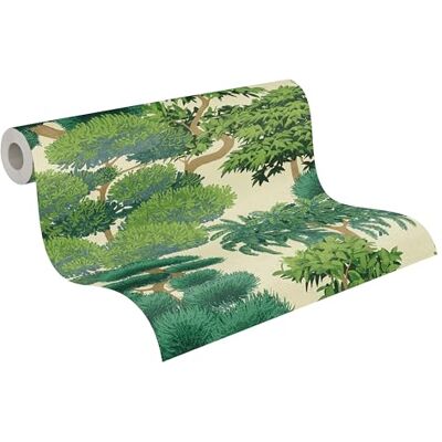 A.S. Création vliesbehang met boommotief in groen, crème, beige, metallic – bosbehang met metallic effect 10,05 m x 0,53 m – 791611 A.S. Création vliesbehang met boommotief in groen, crème, beige, metallic – bosbehang met metallic effect 10,05 m x 0,53 m – 791611