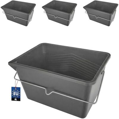 BAKOKI Set van 3 verfemmers 8 liter, hoekige schilderemmer van kunststof met metalen handvat en gietrand, stapelbaar, licht en robuust, perfect voor het mengen en transporteren van verf bij BAKOKI Set van 3 verfemmers 8 liter, hoekige schilderemmer van kunststof met metalen handvat en gietrand, stapelbaar, licht en robuust, perfect voor het mengen en transporteren van verf bij