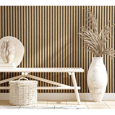 marburg Vliesbehang met houtlook, lichtbruin, akoestische panelen, 3D-effect, vliesbehang, woonkamer, slaapkamer, 10,05 x 0,53 m, Made in Germany marburg Vliesbehang met houtlook, lichtbruin, akoestische panelen, 3D-effect, vliesbehang, woonkamer, slaapkamer, 10,05 x 0,53 m, Made in Germany