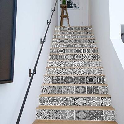 WALPLUS WFS045-Zwart en Wit Vintage Trappen Stickers, Gemengd, 100CMX18CMX0.02CM WALPLUS WFS045-Zwart en Wit Vintage Trappen Stickers, Gemengd, 100CMX18CMX0.02CM