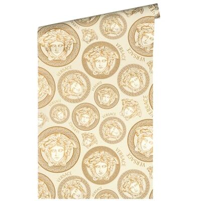 A.S. Création VERSACE Wallpaper wit goud designer behang vliesbehang logo Medusa licht glanzend 386115 10,05 x 0,70 m Made in Germany A.S. Création VERSACE Wallpaper wit goud designer behang vliesbehang logo Medusa licht glanzend 386115 10,05 x 0,70 m Made in Germany