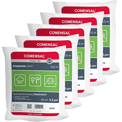 COMENSAL ® Beschermzeil voor verf, 5 stuks/5,5 µm, voor schilder- en renovatiewerkzaamheden, Made in EU, 4 x 5 m COMENSAL ® Beschermzeil voor verf, 5 stuks/5,5 µm, voor schilder- en renovatiewerkzaamheden, Made in EU, 4 x 5 m