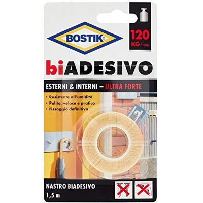 Bostik Dubbelzijdig plakband voor buiten en binnen, 19 mm x 1,5 m. Bostik Dubbelzijdig plakband voor buiten en binnen, 19 mm x 1,5 m.