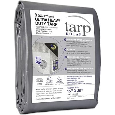 Kotap TUH-1530 Meerdere maten Ultra Heavy Duty bescherming, 16 mil, zilver-wit, 16 x 20 Ft Kotap TUH-1530 Meerdere maten Ultra Heavy Duty bescherming, 16 mil, zilver-wit, 16 x 20 Ft