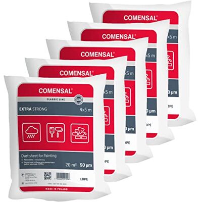 COMENSAL ® Beschermzeil voor verf, 5 stuks/50 µm, robuust, voor schilder- en renovatiewerk, Made in EU, 4 x 5 m COMENSAL ® Beschermzeil voor verf, 5 stuks/50 µm, robuust, voor schilder- en renovatiewerk, Made in EU, 4 x 5 m
