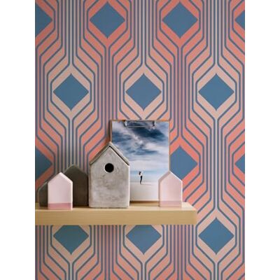 Retro Chic roze en blauwe geometrische behang - Behang Retro Chic roze en blauwe geometrische behang - Behang