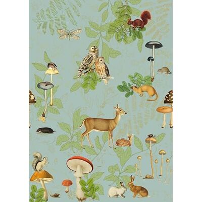 Rasch Behang 557640 Fotobehang op vlies met bosbewoners en bladeren in groen, blauw en bruin uit de collectie Onszelf Stories 2,80 m x 2,00 m (L x B) Rasch Behang 557640 Fotobehang op vlies met bosbewoners en bladeren in groen, blauw en bruin uit de collectie Onszelf Stories 2,80 m x 2,00 m (L x B)