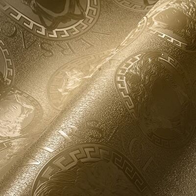A.S. Création VERSACE Wallpaper Gold Metallic Luxe Behang Designer Vliesbehang Logo Medusa 384611 10,05 x 0,70 m Made in Germany A.S. Création VERSACE Wallpaper Gold Metallic Luxe Behang Designer Vliesbehang Logo Medusa 384611 10,05 x 0,70 m Made in Germany