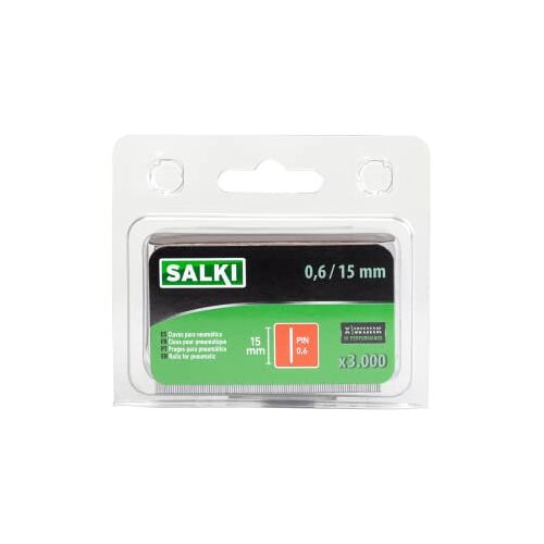 salki Pin-nagels 0,6 blisterverpakking van 3000 stuks, 15 mm lengte, voor pneumatische nietingen, compatibel met pneumatische nagels, grijs