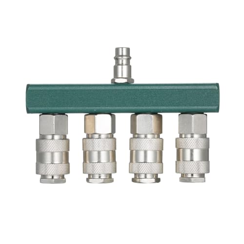 TAMOSH 1 Stuk 4-weg Rechte Luchtverzamelaar Luchtslangkoppelingen met 4 Koppelingen en NPT Plug 1/4 Inch NPT Air Fitting Koppeling 1/4 Inch