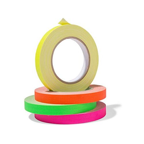 Modulor Stofband"Gaffa", neonkleurige kleefband set van PE-gecoat weefsel, sterk klevende gaffa-band met natuurrubber, 4 rollen 15 mm x 25 m, geel, oranje, groen, roze