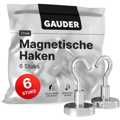 GAUDER Magneethaken, sterke magneten met haken, magnetische haken van neodymium (6 stuks)