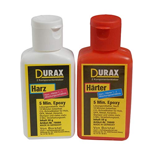 Durax 5 min. epoxylijm, set (50 g verharder, 50 g hars).