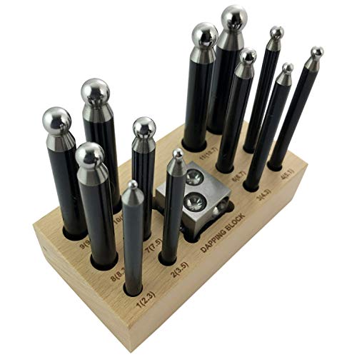 Jewellers Tools 12 Doop PUNCHES DOMING BLOCK 25MM 12 DEPRESSIES hout opslag stand